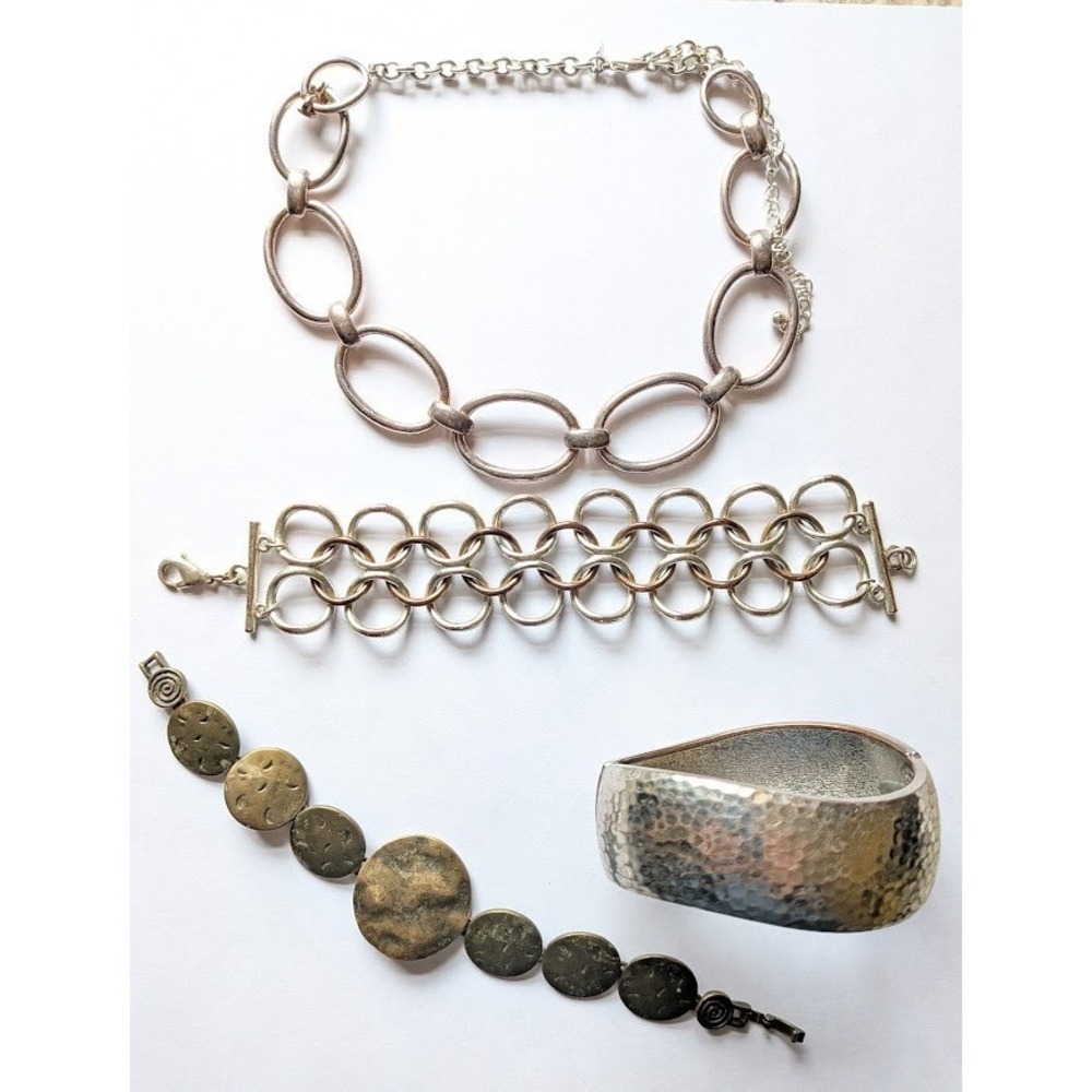 Mixed Metal Bracelet Necklace Lot Women Boho Eclectic Statement Stack Chunky
